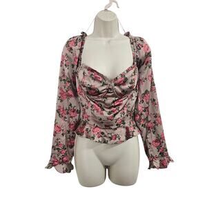 ASTR THE LABEL Taupe Pink Floral Blouse Size XL